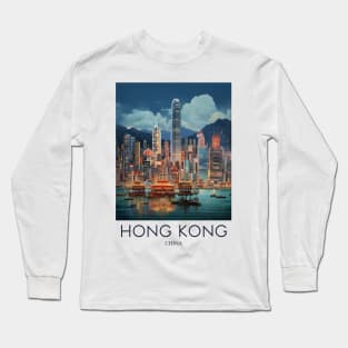 A Pop Art Travel Print of Hong Kong - China Long Sleeve T-Shirt